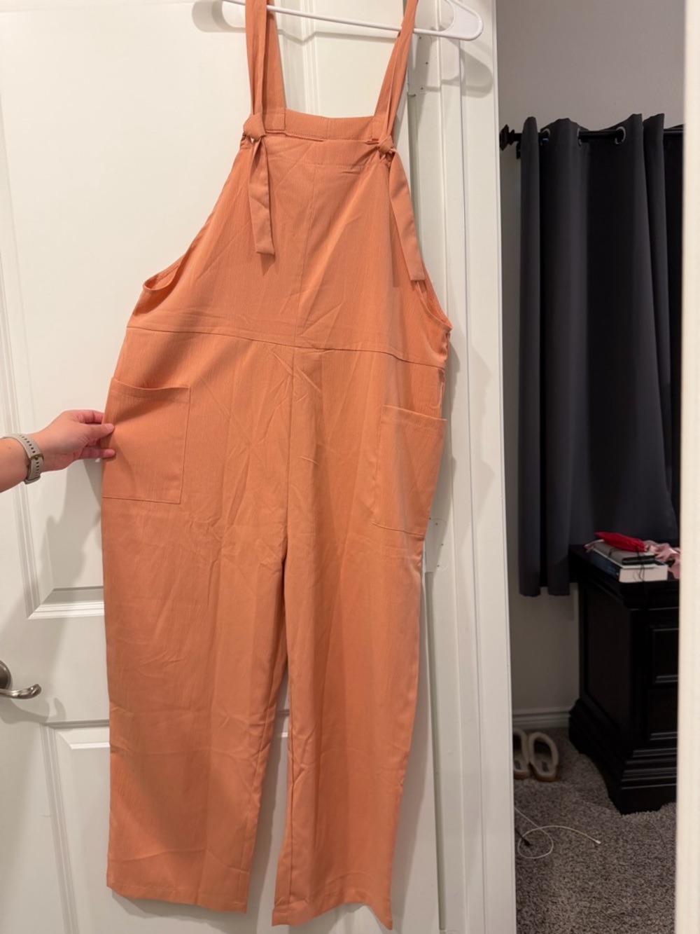 SHEIN Peach Tie-Strap Wide-Leg Jumpsuit